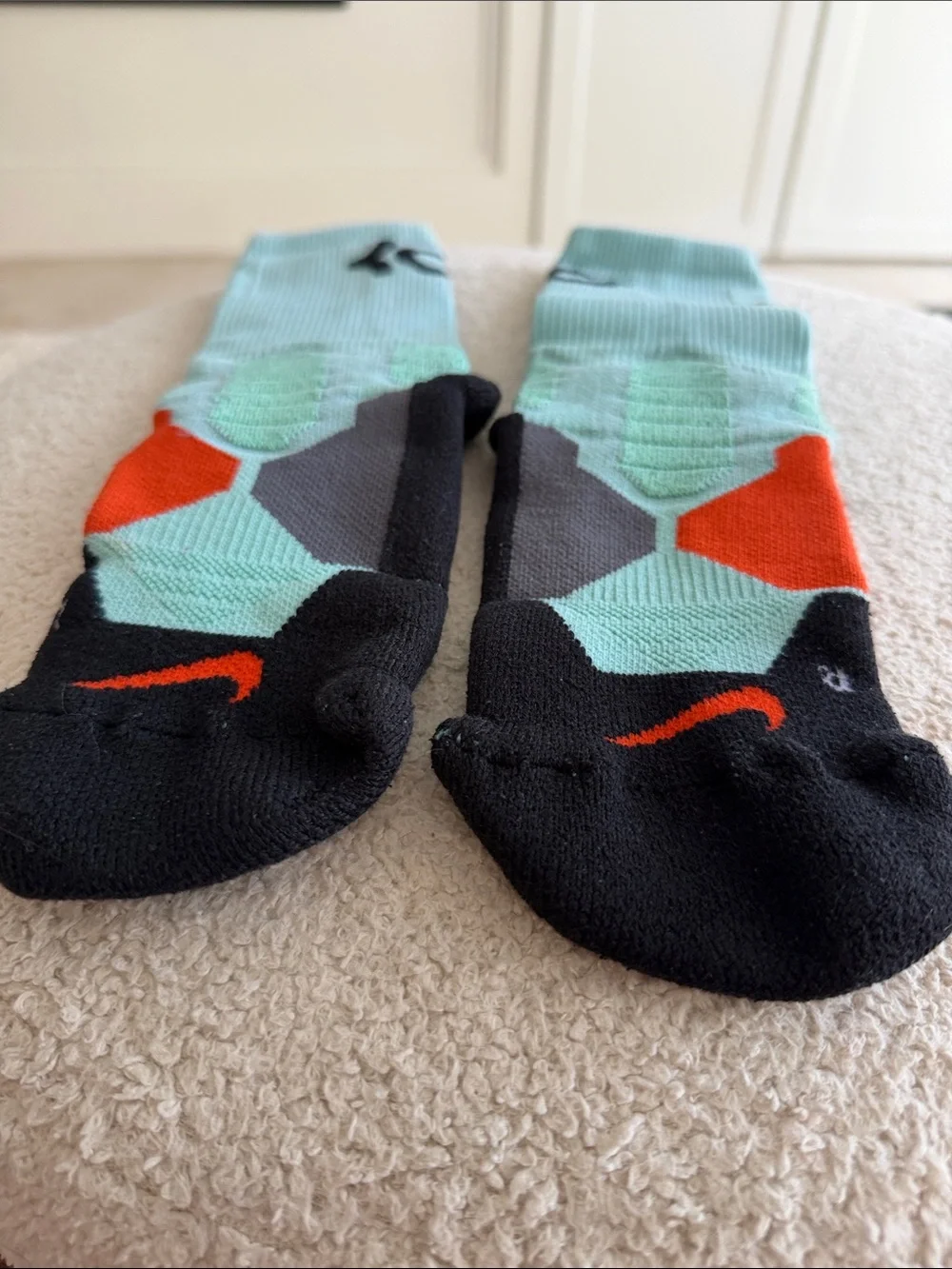 Nike KD kids Mint Green and Black Athletic Crew Socks with Orange Accents